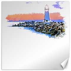 Breakwater Santa Cruz T- Shirt Lighthouse Breakwater Santa Cruz U S A Voyage Art Digital Painting Wa Canvas 16  X 16  by JamesGoode