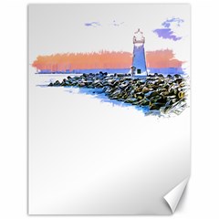 Breakwater Santa Cruz T- Shirt Lighthouse Breakwater Santa Cruz U S A Voyage Art Digital Painting Wa Canvas 18  X 24  by JamesGoode