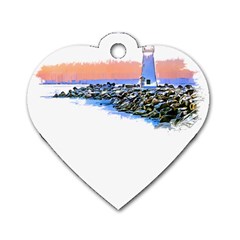 Breakwater Santa Cruz T- Shirt Lighthouse Breakwater Santa Cruz U S A Voyage Art Digital Painting Wa Dog Tag Heart (one Side) by JamesGoode