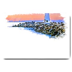 Breakwater Santa Cruz T- Shirt Lighthouse Breakwater Santa Cruz U S A Voyage Art Digital Painting Wa Large Doormat by JamesGoode