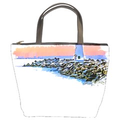 Breakwater Santa Cruz T- Shirt Lighthouse Breakwater Santa Cruz U S A Voyage Art Digital Painting Wa Bucket Bag by JamesGoode