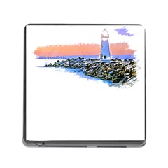 Breakwater Santa Cruz T- Shirt Lighthouse Breakwater Santa Cruz U S A Voyage Art Digital Painting Wa Memory Card Reader (square 5 Slot) by JamesGoode