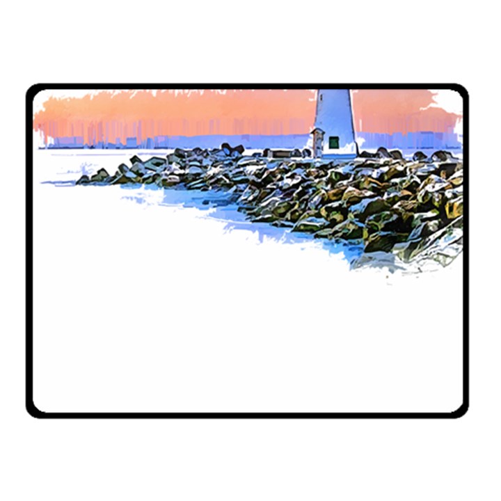 Breakwater Santa Cruz T- Shirt Lighthouse Breakwater Santa Cruz U S A Voyage Art Digital Painting Wa Fleece Blanket (Small)