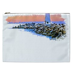 Breakwater Santa Cruz T- Shirt Lighthouse Breakwater Santa Cruz U S A Voyage Art Digital Painting Wa Cosmetic Bag (xxl) by JamesGoode