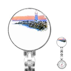 Breakwater Santa Cruz T- Shirt Lighthouse Breakwater Santa Cruz U S A Voyage Art Digital Painting Wa Stainless Steel Nurses Watch by JamesGoode