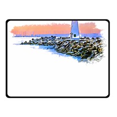 Breakwater Santa Cruz T- Shirt Lighthouse Breakwater Santa Cruz U S A Voyage Art Digital Painting Wa Two Sides Fleece Blanket (small) by JamesGoode