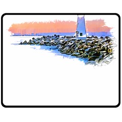 Breakwater Santa Cruz T- Shirt Lighthouse Breakwater Santa Cruz U S A Voyage Art Digital Painting Wa Two Sides Fleece Blanket (medium) by JamesGoode