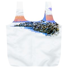 Breakwater Santa Cruz T- Shirt Lighthouse Breakwater Santa Cruz U S A Voyage Art Digital Painting Wa Full Print Recycle Bag (xl) by JamesGoode