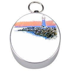 Breakwater Santa Cruz T- Shirt Lighthouse Breakwater Santa Cruz U S A Voyage Art Digital Painting Wa Silver Compasses by JamesGoode