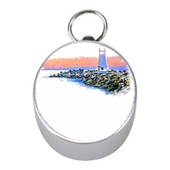 Breakwater Santa Cruz T- Shirt Lighthouse Breakwater Santa Cruz U S A Voyage Art Digital Painting Wa Mini Silver Compasses by JamesGoode