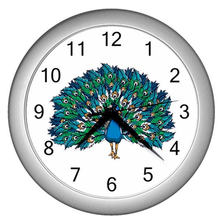 Peacock T-shirtwhite Look Calm Peacock 10 T-shirt Wall Clock (Silver)