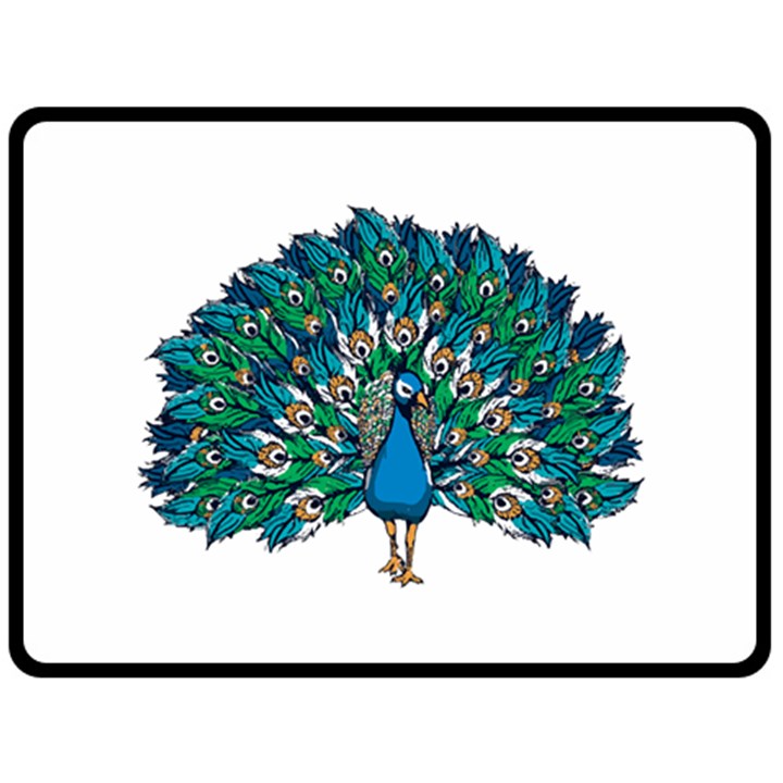 Peacock T-shirtwhite Look Calm Peacock 10 T-shirt Two Sides Fleece Blanket (Large)