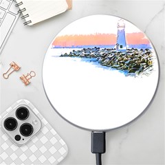 Breakwater Santa Cruz T- Shirt Lighthouse Breakwater Santa Cruz U S A Voyage Art Digital Painting Wa Wireless Fast Charger(white) by JamesGoode