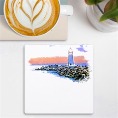 Breakwater Santa Cruz T- Shirt Lighthouse Breakwater Santa Cruz U S A Voyage Art Digital Painting Wa Uv Print Square Tile Coaster  by JamesGoode