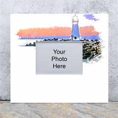 Breakwater Santa Cruz T- Shirt Lighthouse Breakwater Santa Cruz U S A Voyage Art Digital Painting Wa White Wall Photo Frame 5  X 7  by JamesGoode