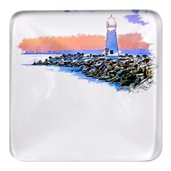 Breakwater Santa Cruz T- Shirt Lighthouse Breakwater Santa Cruz U S A Voyage Art Digital Painting Wa Square Glass Fridge Magnet (4 Pack) by JamesGoode