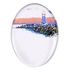 Breakwater Santa Cruz T- Shirt Lighthouse Breakwater Santa Cruz U S A Voyage Art Digital Painting Wa Oval Glass Fridge Magnet (4 Pack) by JamesGoode