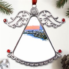 Breakwater Santa Cruz T- Shirt Lighthouse Breakwater Santa Cruz U S A Voyage Art Digital Painting Wa Metal Angel With Crystal Ornament by JamesGoode