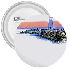 Breakwater Santa Cruz T- Shirt Lighthouse Breakwater Santa Cruz U S A Voyage Art Digital Painting Wa 3  Buttons by JamesGoode