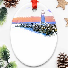 Breakwater Santa Cruz T- Shirt Lighthouse Breakwater Santa Cruz U S A Voyage Art Digital Painting Wa Ornament (oval) by JamesGoode