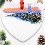 Breakwater Santa Cruz T- Shirt Lighthouse Breakwater Santa Cruz U S A Voyage Art Digital Painting Wa Ornament (Heart) Front