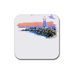 Breakwater Santa Cruz T- Shirt Lighthouse Breakwater Santa Cruz U S A Voyage Art Digital Painting Wa Rubber Coaster (Square) Front