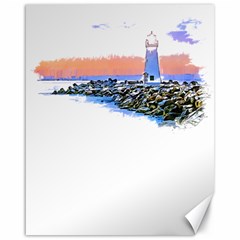 Breakwater Santa Cruz T- Shirt Lighthouse Breakwater Santa Cruz U S A Voyage Art Digital Painting Wa Canvas 16  X 20  by JamesGoode