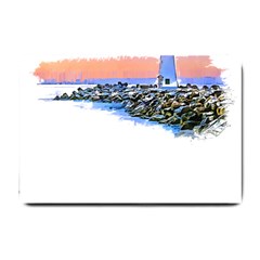 Breakwater Santa Cruz T- Shirt Lighthouse Breakwater Santa Cruz U S A Voyage Art Digital Painting Wa Small Doormat by JamesGoode