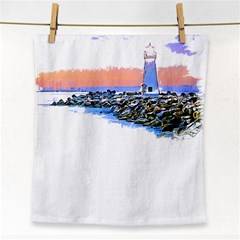 Breakwater Santa Cruz T- Shirt Lighthouse Breakwater Santa Cruz U S A Voyage Art Digital Painting Wa Face Towel by JamesGoode