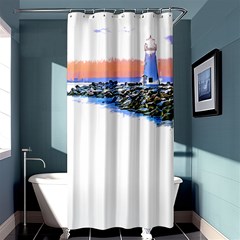 Breakwater Santa Cruz T- Shirt Lighthouse Breakwater Santa Cruz U S A Voyage Art Digital Painting Wa Shower Curtain 36  X 72  (stall)  by JamesGoode