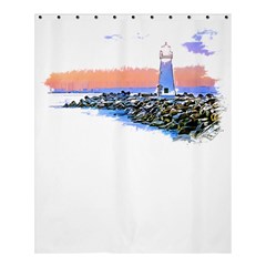 Breakwater Santa Cruz T- Shirt Lighthouse Breakwater Santa Cruz U S A Voyage Art Digital Painting Wa Shower Curtain 60  X 72  (medium)  by JamesGoode