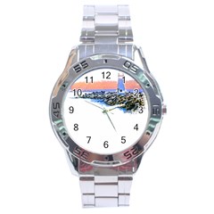 Breakwater Santa Cruz T- Shirt Lighthouse Breakwater Santa Cruz U S A Voyage Art Digital Painting Wa Stainless Steel Analogue Watch by JamesGoode