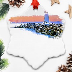 Breakwater Santa Cruz T- Shirt Lighthouse Breakwater Santa Cruz U S A Voyage Art Digital Painting Wa Ornament (snowflake) by JamesGoode