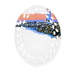 Breakwater Santa Cruz T- Shirt Lighthouse Breakwater Santa Cruz U S A Voyage Art Digital Painting Wa Oval Filigree Ornament (two Sides) by JamesGoode