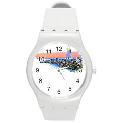 Breakwater Santa Cruz T- Shirt Lighthouse Breakwater Santa Cruz U S A Voyage Art Digital Painting Wa Round Plastic Sport Watch (m) by JamesGoode