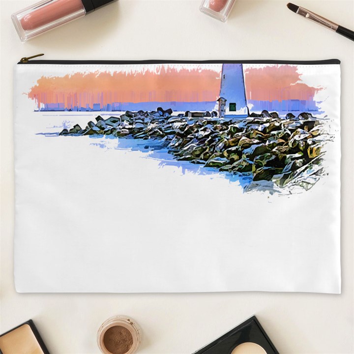 Breakwater Santa Cruz T- Shirt Lighthouse Breakwater Santa Cruz U S A Voyage Art Digital Painting Wa Cosmetic Bag (XXXL)