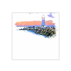 Breakwater Santa Cruz T- Shirt Lighthouse Breakwater Santa Cruz U S A Voyage Art Digital Painting Wa Satin Bandana Scarf 22  X 22  by JamesGoode