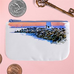 Breakwater Santa Cruz T- Shirt Lighthouse Breakwater Santa Cruz U S A Voyage Art Digital Painting Wa Large Coin Purse by JamesGoode