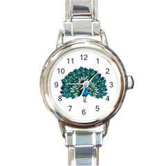 Peacock T-shirtwhite Look Calm Peacock 10 T-shirt Round Italian Charm Watch by EnriqueJohnson