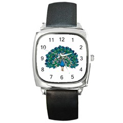 Peacock T-shirtwhite Look Calm Peacock 10 T-shirt Square Metal Watch by EnriqueJohnson