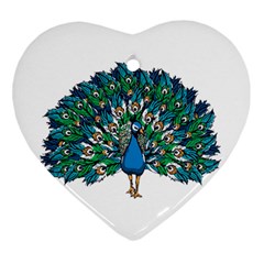 Peacock T-shirtwhite Look Calm Peacock 10 T-shirt Heart Ornament (two Sides) by EnriqueJohnson