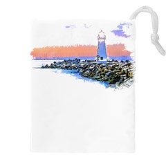 Breakwater Santa Cruz T- Shirt Lighthouse Breakwater Santa Cruz U S A Voyage Art Digital Painting Wa Drawstring Pouch (4xl) by JamesGoode