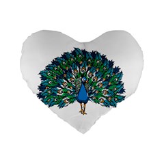 Peacock T-shirtwhite Look Calm Peacock 10 T-shirt Standard 16  Premium Heart Shape Cushions by EnriqueJohnson