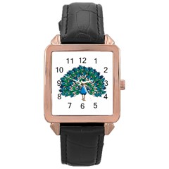 Peacock T-shirtwhite Look Calm Peacock 10 T-shirt Rose Gold Leather Watch  by EnriqueJohnson