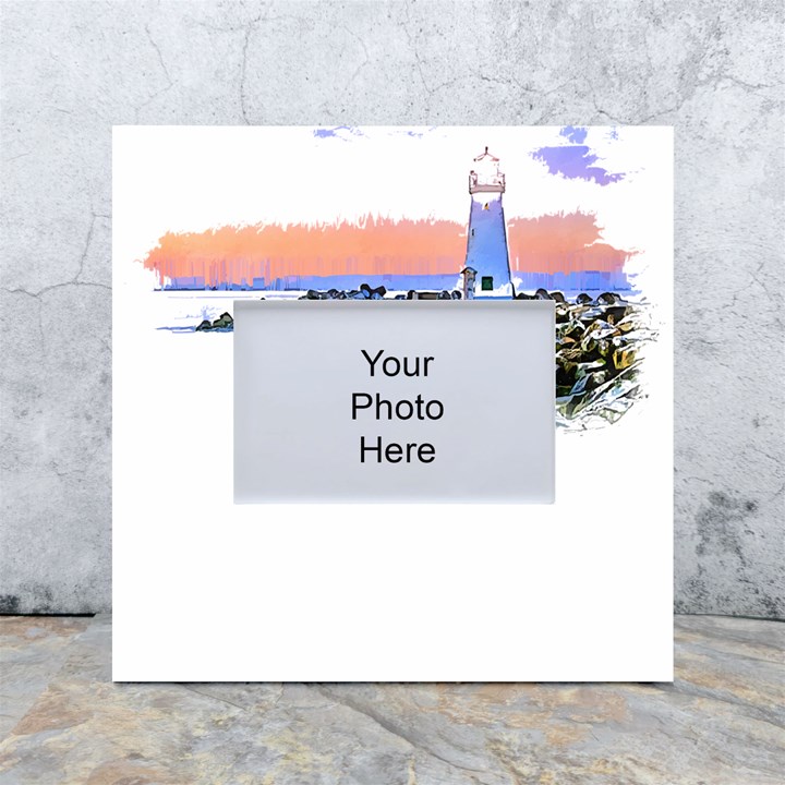 Breakwater Santa Cruz T- Shirt Lighthouse Breakwater Santa Cruz U S A Voyage Art Digital Painting Wa White Box Photo Frame 4  x 6 