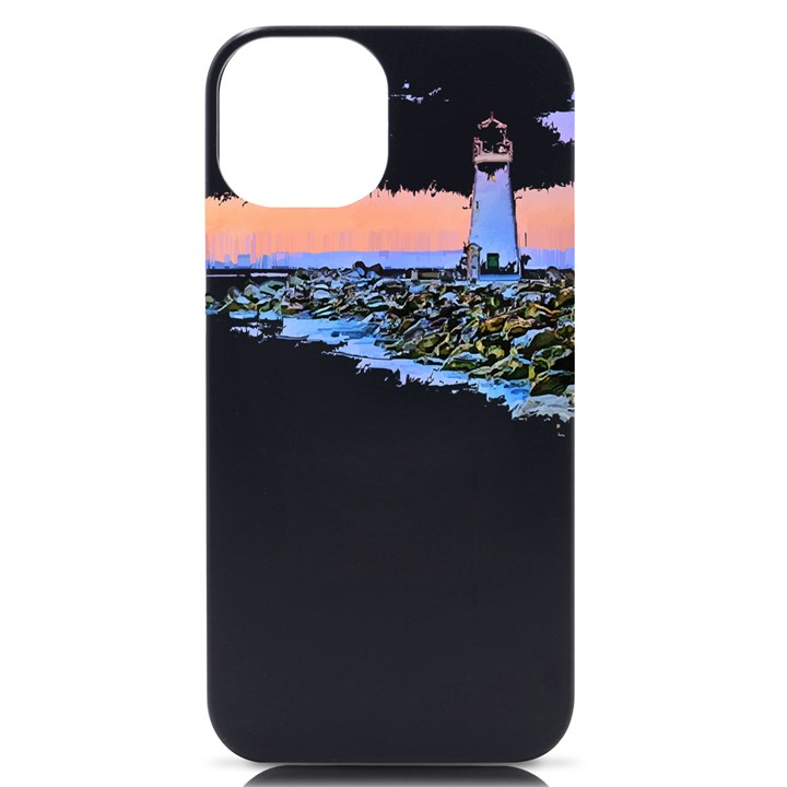 Breakwater Santa Cruz T- Shirt Lighthouse Breakwater Santa Cruz U S A Voyage Art Digital Painting Wa iPhone 14 Black UV Print Case