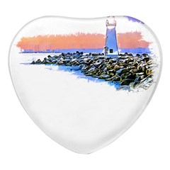 Breakwater Santa Cruz T- Shirt Lighthouse Breakwater Santa Cruz U S A Voyage Art Digital Painting Wa Heart Glass Fridge Magnet (4 Pack) by JamesGoode