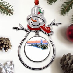 Breakwater Santa Cruz T- Shirt Lighthouse Breakwater Santa Cruz U S A Voyage Art Digital Painting Wa Metal Snowman Ornament by JamesGoode