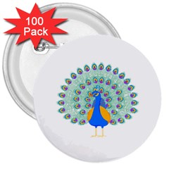 Peacock T-shirtwhite Look Calm Peacock 28 T-shirt (1) 3  Buttons (100 Pack)  by EnriqueJohnson