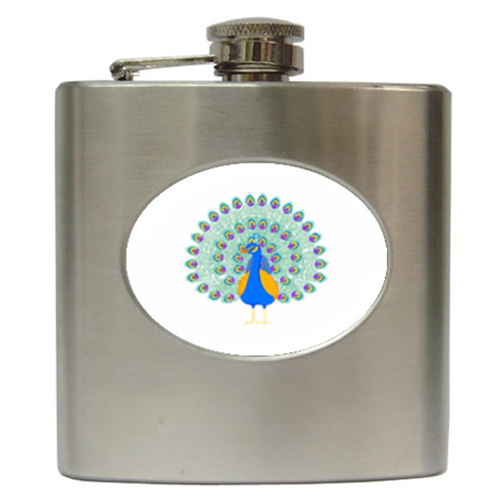 Peacock T-shirtwhite Look Calm Peacock 28 T-shirt (1) Hip Flask (6 oz)